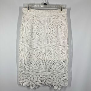 J.O.A Los Angeles Women's Crochet Style Lace Lined Casual Skirt White Medium